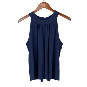 Veronica M Blouse Sleeveless High Neck Blue Knit Top Women's S
